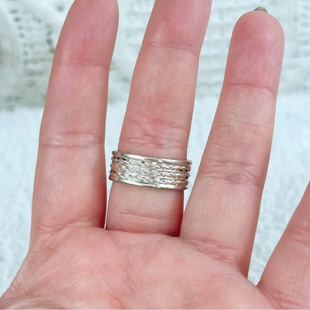 Vintage Silver 925 Sterling Silver Triple Twist Rope Ring Jewelry Sz 9.5 Classic